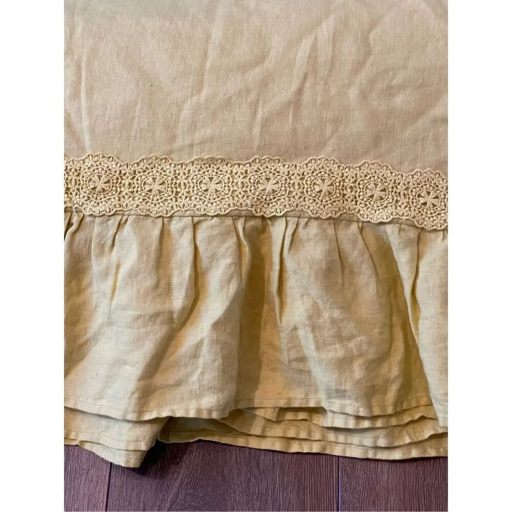 Pottery Barn Green Row Linen Ruffle Crochet Duvet Cover & Sham Twin Marigold